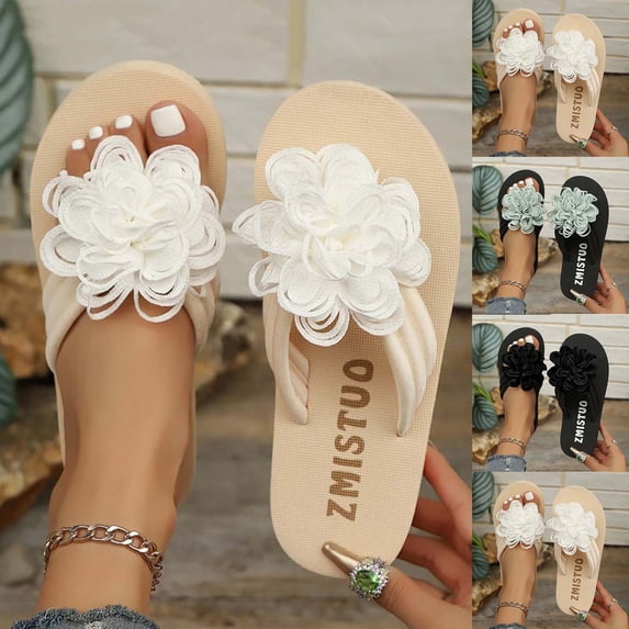 QNANSPI Women's Flat Sandals, Slide Flip Flops for Women, Women's Floral Print Flat Thong Shoes for Summer Fall Casual Home and Beach Slide Slippers