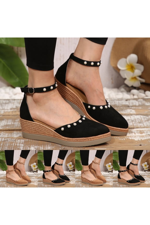 Women's Flat Sandals​, Summer Breathable Footwear for Women, Womens Fashion Casual Versatile Wide Size Beach Solid Color Pointed Toe Closed Toe 1-Strap Buckle Thick Sole Wedge Shoes