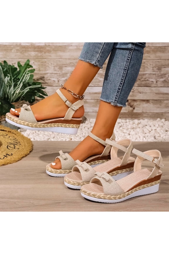 Women's Flat Sandals​, Summer Breathable Footwear for Women, Womens Fashion Casual Warm Season Versatile Beach Wedge Shoes Solid Color Peep Toe Open Toe Thick Sole 1-Strap Buckle Shoes