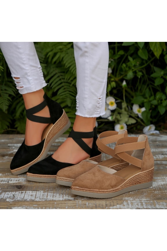 Women's Flat Sandals, Summer Breathable Footwear for Women, Womens Fashion Casual Warm Season Versatile Wide Size Beach Solid Color Pointed Toe Closed Elastic Thick Sole Wedge Shoes