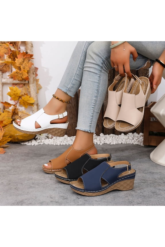 Women's Flat Sandals, Summer Breathable Footwear for Women, Womens Fashion Casual Warm Season Versatile Wide Size Beach Wedge Shoes Solid Color Peep Toe Open Toe Thick Sole Shoes