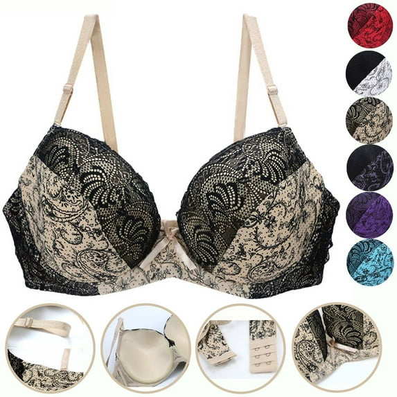 QNANSPI Women's Plus Size Bras,Bralettes for Women,Embroidered Thin Push Up Support Plus Size Underwire Bra for Women Full Bust Comfortable Lightly Lined Demi Bra