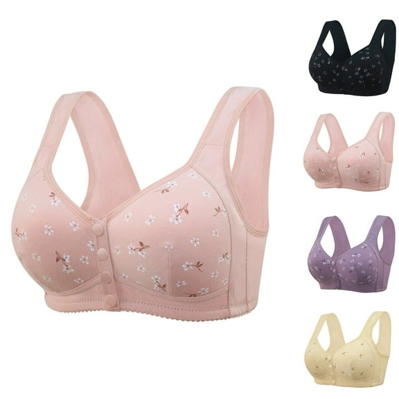 QNANSPI Women's Plus Size Bras,Front Closure Bra,Printed Front Closure Wireless Bra Supportive Comfortable Lightly Lined Full Figure Bralette Camisole for Everyday Wear