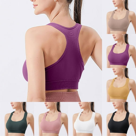 QNANSPI Women's Plus Size Bras,Sports Bras for Women,Womens Bras Solid Color Wireless Racerback Sports Bra Seamless Push Up Support Side Coverage Comfortable for Yoga and Fitness