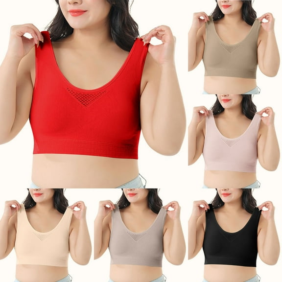 QNANSPI Women's Plus Size Bras,Sports Bras for Women,Yoga Bra Solid Color Seamless Wireless Support Push Up Racerback Side Support Workout Underwear