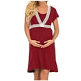 thumbnail image 1 of QNANSPI Women's Short Sleeve Maternity Dress,Plus Size Maternity Dress,Lace Detail Maternity Nightgown Short Sleeve Sleepwear Soft Lounge House Dress, 1 of 4