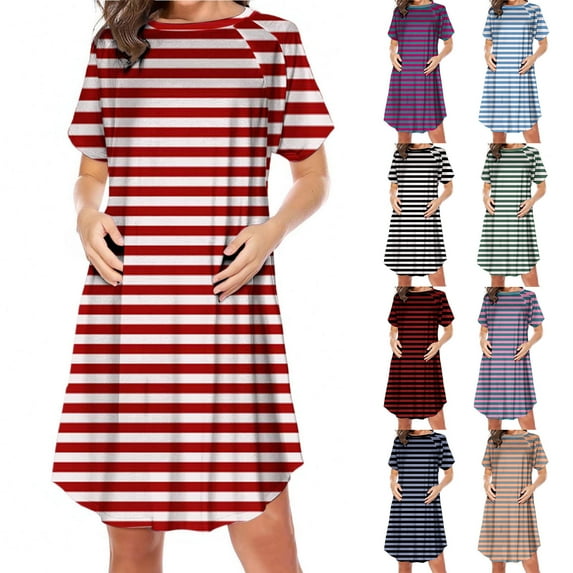 QNANSPI Women's Short Sleeve Maternity Dress,Plus Size Maternity Dress,Print Nursing Maternity Dress Short Sleeve Round Neck Side Zipper Breastfeeding Gown