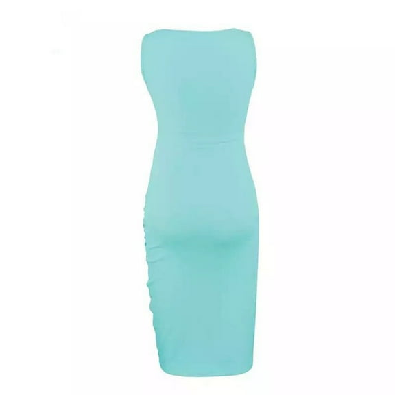 QNANSPI Women's Short Sleeve Maternity Dress,Ruched Maternity Dress,Solid Color Maternity Bodycon Dress Sleeveless Round Neck Pencil Pregnancy Gown