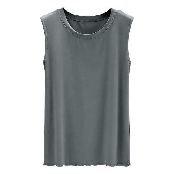 QNANSPI Women's Sleep Shirts Sleeveless, Summer Pajama Tank Tops for Women, Women Summer Solid Crew Neck Sleeveless Pullover Tank Top Lightweight Breathable Casual Loungewear Sleep Top