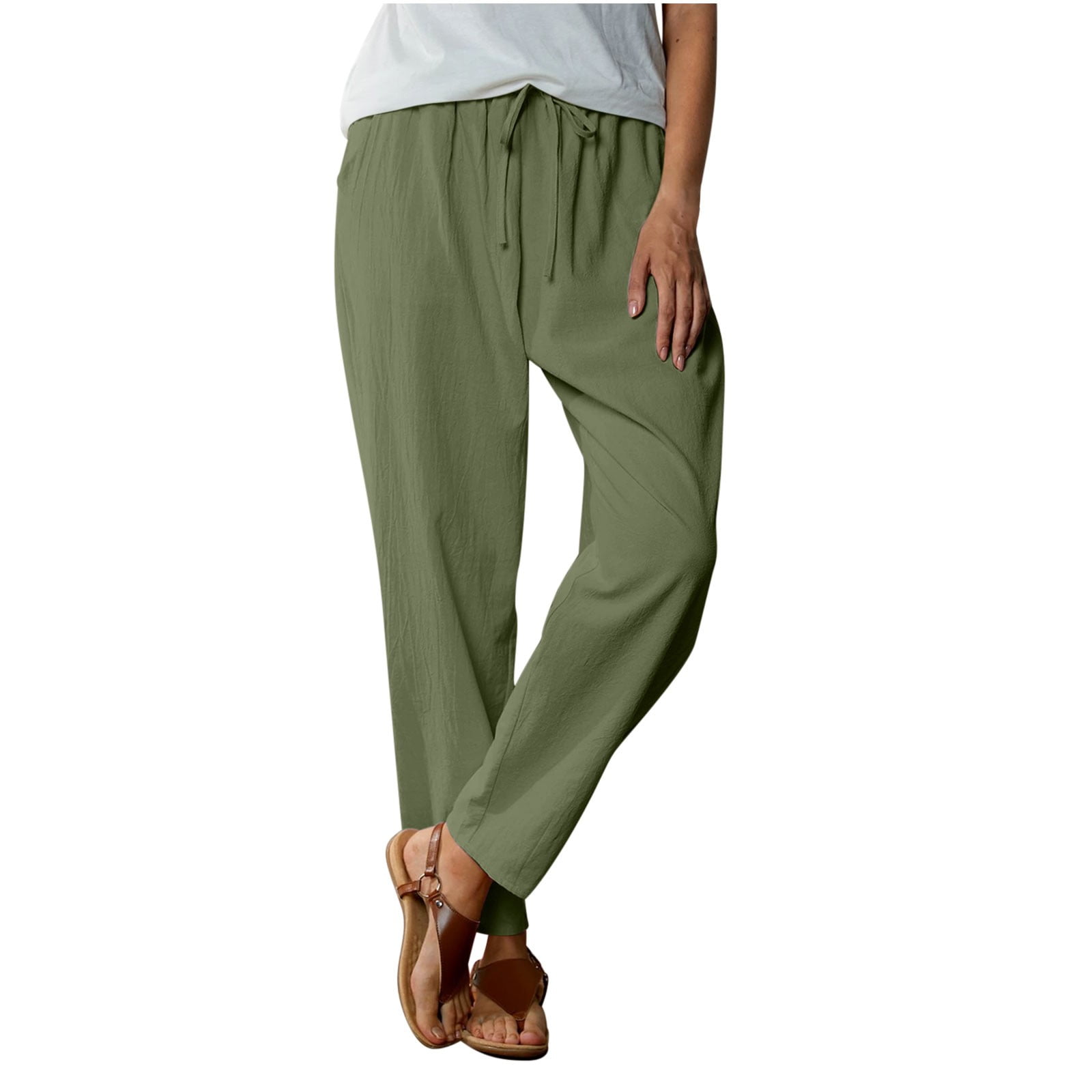 QNANSPI Women's Summer Pants, Linen Pants for Women, Women's Solid ...