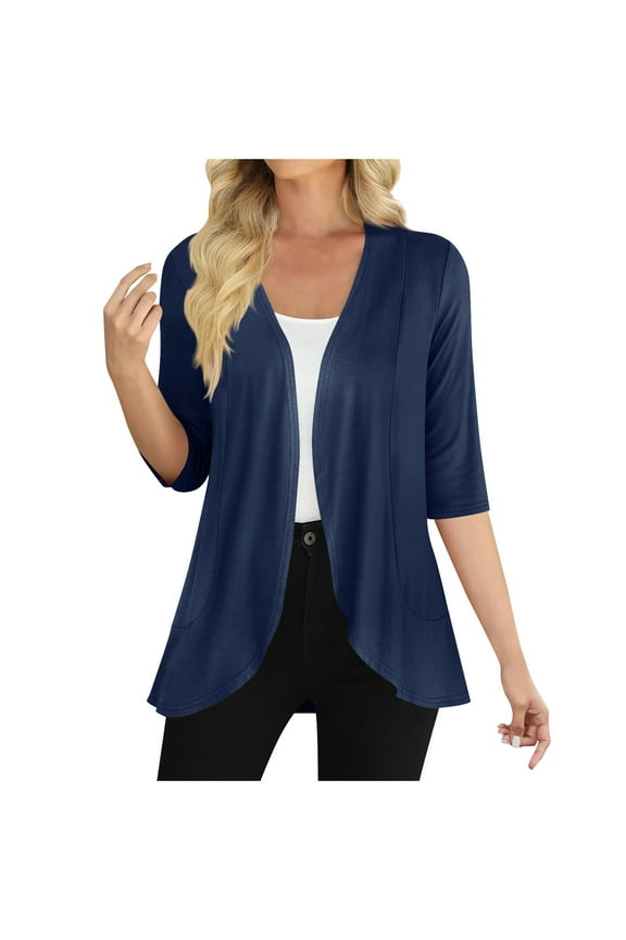 Women's Summer Tops,3/4 Length Sleeve Womens Tops,Women's Casual 3/4 Sleeve Cardigan Lightweight Soft Open Front Cardigans