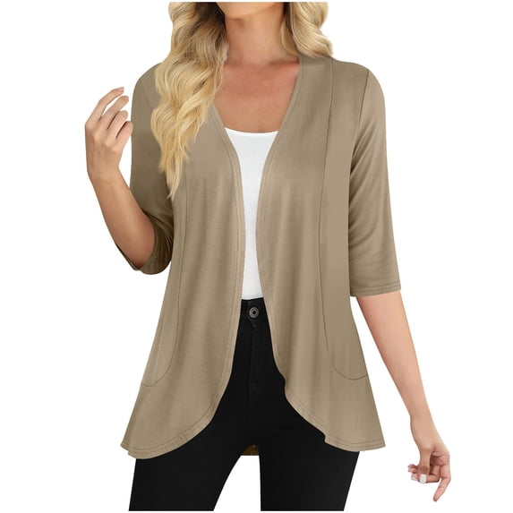 QNANSPI Women's Summer Tops,3/4 Length Sleeve Womens Tops,Women's Casual 3/4 Sleeve Cardigan Lightweight Soft Open Front Cardigans