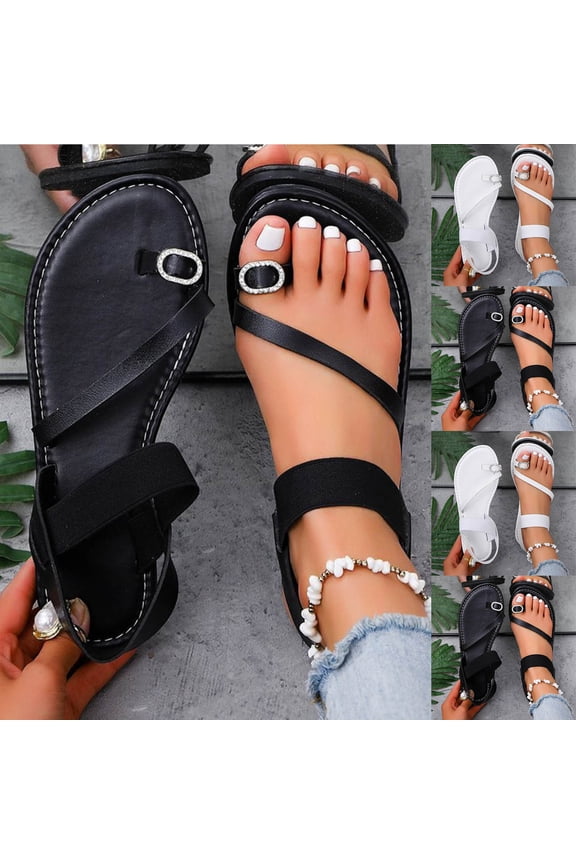 Women's Wedge Heel Shoes, Summer Casual Footwear for Women, Women Open Toe Cool Toe Post Summer Fashion Casual Sweet Roman Flat Heel Slide Footwear For Summer Shoes