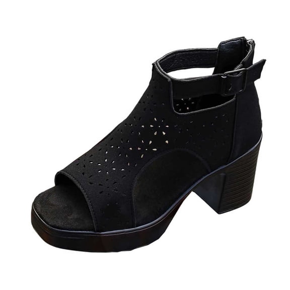 QNANSPI Women's Wedge Heel Shoes, Summer Casual Footwear for Women, Women Peep Toe High Heel Thick Sole Footwear With Broad Heel In Solid Color Summer Casual Shoes