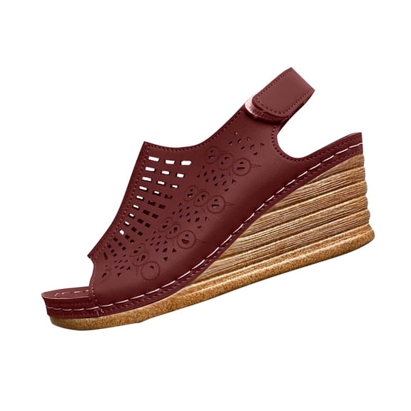 QNANSPI Women's Wedge Heel Shoes, Summer Casual Footwear for Women, Women Peep Toe Wedge Thick Heel Slide Footwear With Perforated Look And Buckle Strap For Summer Shoes