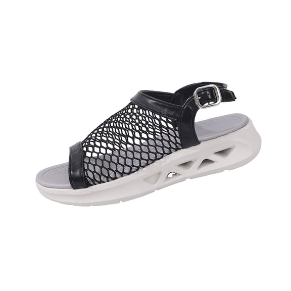 QNANSPI Women's Wedge Heel Shoes, Summer Casual Footwear for Women, Women Slide On Rounded Toe Open Toe Shoes With Perforated Mesh And Strap Breathable Summer Footwear