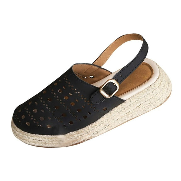 QNANSPI Women's Wedge Heel Shoes, Summer Casual Footwear for Women, Women Solid Color Closed Toe Perforated Fashion Wedge Thick Heel Slide Footwear For Summer Shoes