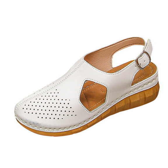 QNANSPI Women's Wedge Heel Shoes, Summer Casual Footwear for Women, Women Solid Color Closed Toe Wide Width Beach Wedge Heel Footwear With Buckle And Thick Sole For Summer Shoes