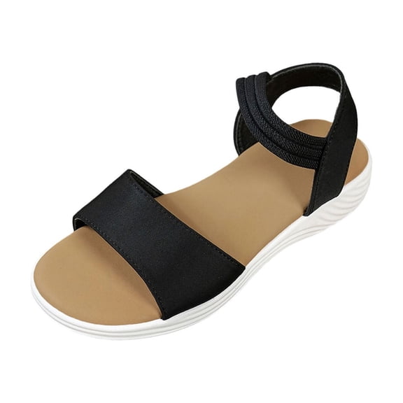 QNANSPI Women's Wedge Heel Shoes, Summer Casual Footwear for Women, Women Solid Color Wide Width Beach Wedge Heel Footwear With Round Toe Soft Bottom Thick Sole For Summer Shoes