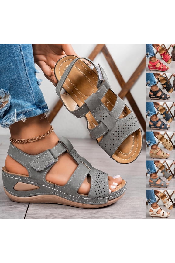 Women's Wedge Heel Shoes, Summer Casual Footwear for Women, Women Sweet Cool Peep Toe Perforated Fall Fashion Trendy Wedge Thick Heel Slide Footwear For Summer Shoes