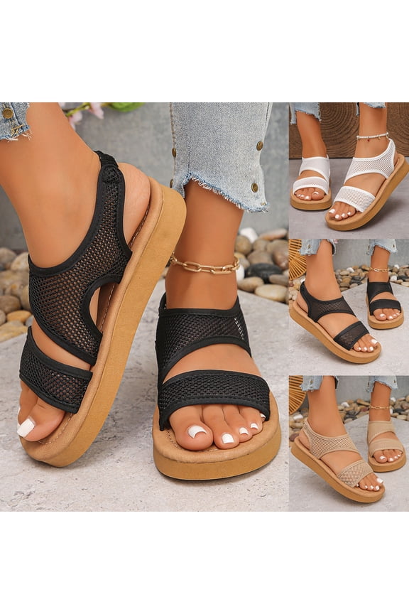 Women's Wedge Heel Shoes, Summer Casual Footwear for Women, Women Thick Sole Bohemian Style Strappy Flat Heel Footwear For Beach Casual Summer Shoes