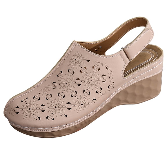 QNANSPI Women's Wedge Heel Shoes, Summer Casual Footwear for Women, Women Thick Sole Slide On Footwear With Cut Out And Hook And Loop Closure In Solid Color Wide Width Shoes