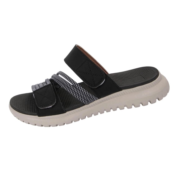 QNANSPI Women's Wedge Heel Shoes, Summer Casual Footwear for Women, Women Thick Sole Slide On Shoes With Hook And Loop Closure In Solid Color Summer Casual Wide Width Footwear