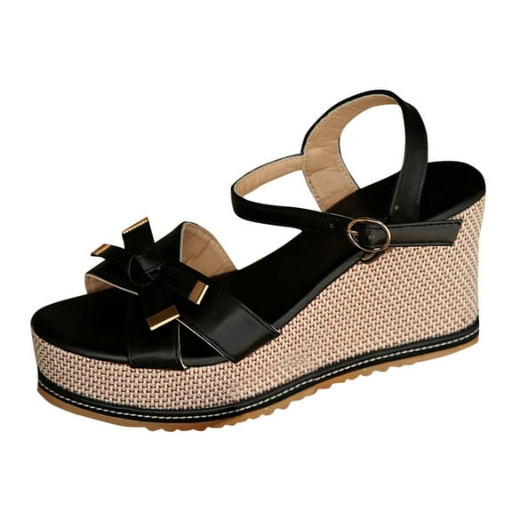QNANSPI Women's Wedge Heel Shoes, Summer Casual Footwear for Women, Women Wrap Buckle Strap Summer Fashion Casual Color Contrast Eye-Catching Wedge Thick Heel Slide Shoes