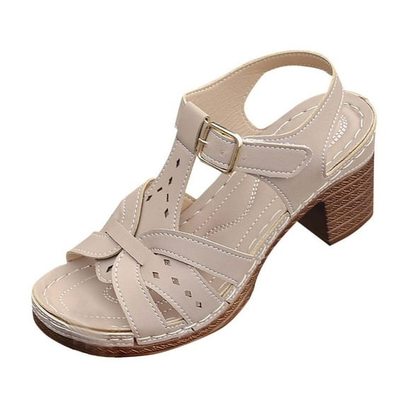 QNANSPI Women's Wedge Heel Shoes, Summer Casual Footwear for Women, Women Peep Toe Broad Heel Footwear With Buckle Strap For Summer Slide Shoes