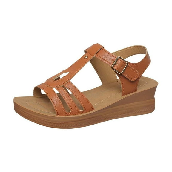 QNANSPI Women's Wedge Heel Shoes, Summer Casual Footwear for Women, Women Peep Toe Buckle Strap Fashion Broad Heel Slide Footwear For Summer Shoes