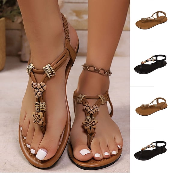 QNANSPI Women's Wedge Heel Shoes, Summer Casual Footwear for Women, Women Peep Toe Slide On Flat Heel Footwear In Boho Style For Summer Casual Shoes