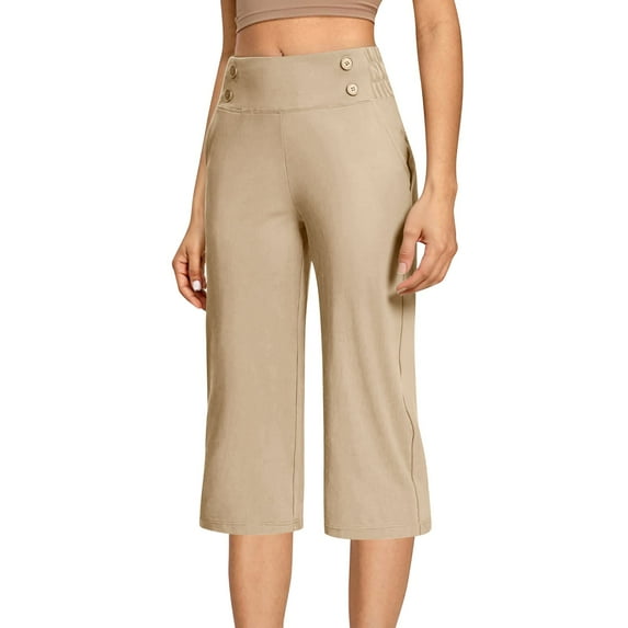 QNANSPI Women's Work Pants, Business Casual Pants, Women's Stretchy Fitness Wide Leg Yoga Crop Pants Work Casual Daily Active Wear