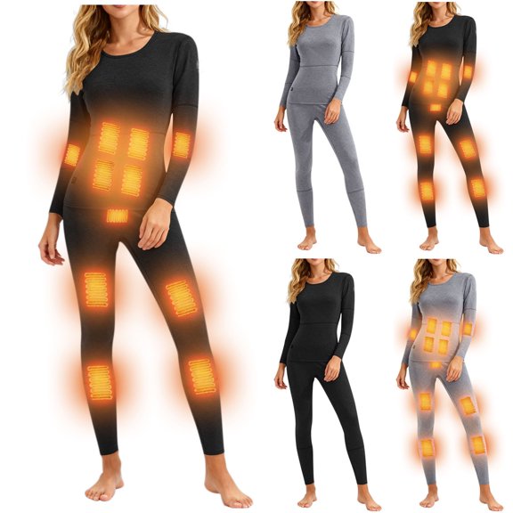 QNANSPI Womens Long Sleeve Pajama Sets, Fall Winter Warm Sleepwear Set, Womens Winter Solid Color Heating Full Length Thermal Base Layer Outfit