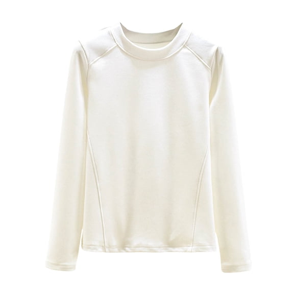 QNANSPI Womens Pajama Tops Long Sleeve, Sleep Tops Long Sleeve for Women, Womens Fall Winter Solid Color Round Neck Long Sleeve Warm Pajamas Top