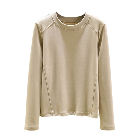 QNANSPI Womens Pajama Tops Long Sleeve, Sleep Tops Long Sleeve for Women, Womens Fall Winter Solid Color Round Neck Long Sleeve Warm Pajamas Top