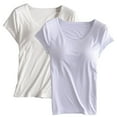 thumbnail image 1 of QNANSPI Womens Pajama Tops Short Sleeve, Sleep Tops Short Sleeve for Women, 2 Pack Womens Solid Color Round Neck Built In Bra Short Sleeve Sleep Shirt Set, 1 of 2