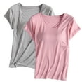 thumbnail image 1 of QNANSPI Womens Pajama Tops Short Sleeve, Sleep Tops Short Sleeve for Women, 2 Pack Gray And Rose Built-In Bra Short Sleeve Sleep Tops Set, 1 of 2
