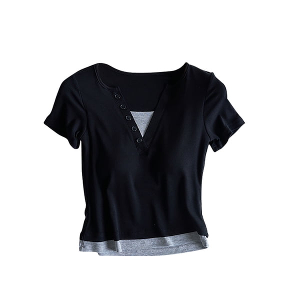 QNANSPI Womens Pajama Tops Short Sleeve, Sleep Tops Short Sleeve for Women, Womens Summer Lightweight Built In Bra Layered Short Sleeve Sleep Shirt