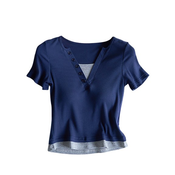 QNANSPI Womens Pajama Tops Short Sleeve, Sleep Tops Short Sleeve for Women, Womens Summer Lightweight Built In Bra Layered Short Sleeve Sleep Shirt