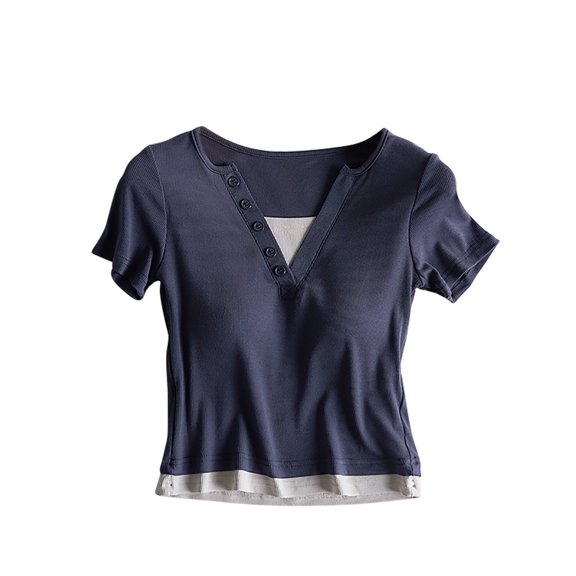 QNANSPI Womens Pajama Tops Short Sleeve, Sleep Tops Short Sleeve for Women, Womens Summer Lightweight Built In Bra Layered Short Sleeve Sleep Shirt