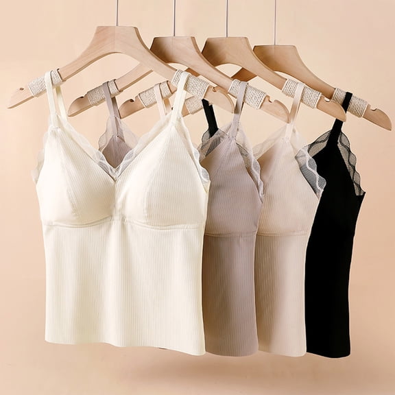 QNANSPI Womens Pajama Tops Sleeveless, Sleep Tops Sleeveless for Women, Womens Built-In Bra Sleeveless Cropped Tank Top Sleepwear Cami