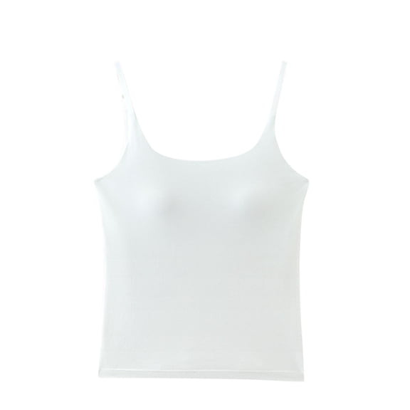 QNANSPI Womens Pajama Tops Sleeveless, Sleep Tops Sleeveless for Women, Womens Fashion Solid Color Built In Bra Bralette Sleepwear Top