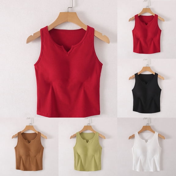 QNANSPI Womens Pajama Tops Sleeveless, Sleep Tops Sleeveless for Women, Womens Fashion Solid Color Built In Bra Camisole Bralette Sleepwear Top