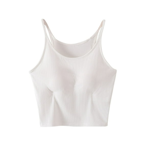 QNANSPI Womens Pajama Tops Sleeveless, Sleep Tops Sleeveless for Women, Womens Fashion Solid Color Built In Bra Camisole Bralette Sleepwear Top