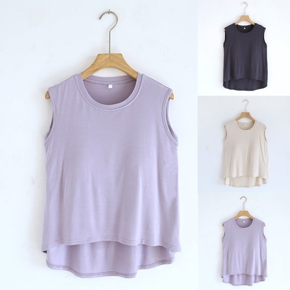 QNANSPI Womens Pajama Tops Sleeveless, Sleep Tops Sleeveless for Women, Womens Summer Built-In Bra Sleeveless Strap Nightdress Home Top