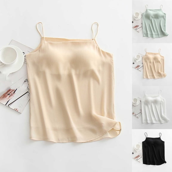 QNANSPI Womens Pajama Tops Sleeveless, Sleep Tops Sleeveless for Women, Womens Summer Lightweight V Neck Built In Bra Camisole Sleep Shirt