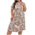 thumbnail image 1 of QNANSPI Womens Sleep Dress, Summer Loungewear for Women, Women's Plus Size Print Short Sleeve Nightgown Loose Casual Home Loungewear Ankle Length Sleep Dress, 1 of 5