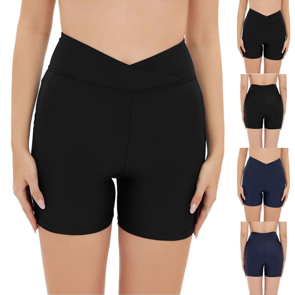 QNANSPI Womens Swim Shorts, Swim Bottoms for Women, Womens Modern Solid Color High Waist Streamlined Conservative Swim Shorts