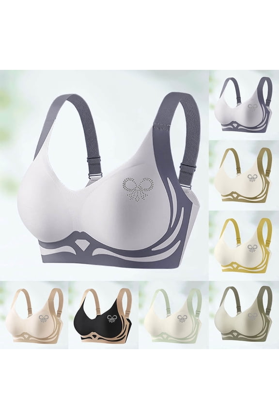 Wonmen Plus Size Bra,Everyday Bras,Bra with Contrast Lining Wireless and Decorative Bow Full Cup Lift Support Push Up Side Smoothing Comfortable