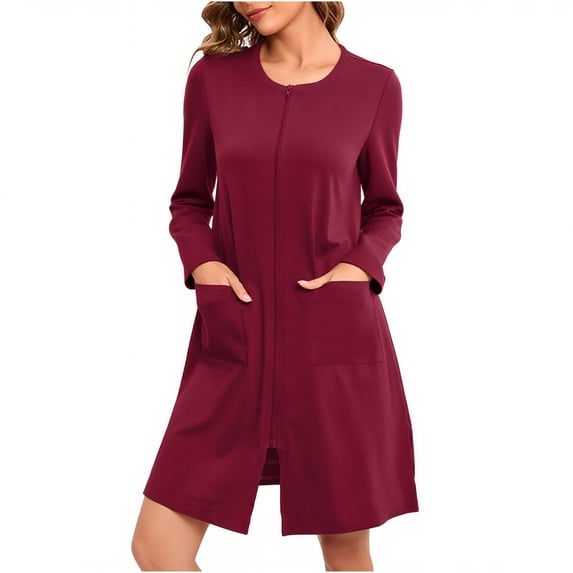 QNANSPI Zip Front Robes for Women, Summer Short Sleeve Nightgowns, Women's Home Loungewear Casual Loose Short Sleeve Pajamas Print Robe Sleep Dress Soft for Home Use